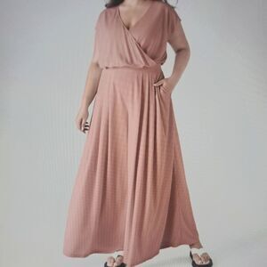 3X     V NECK WIDE LEG FLOWY WAFFLE JUMPSUIT